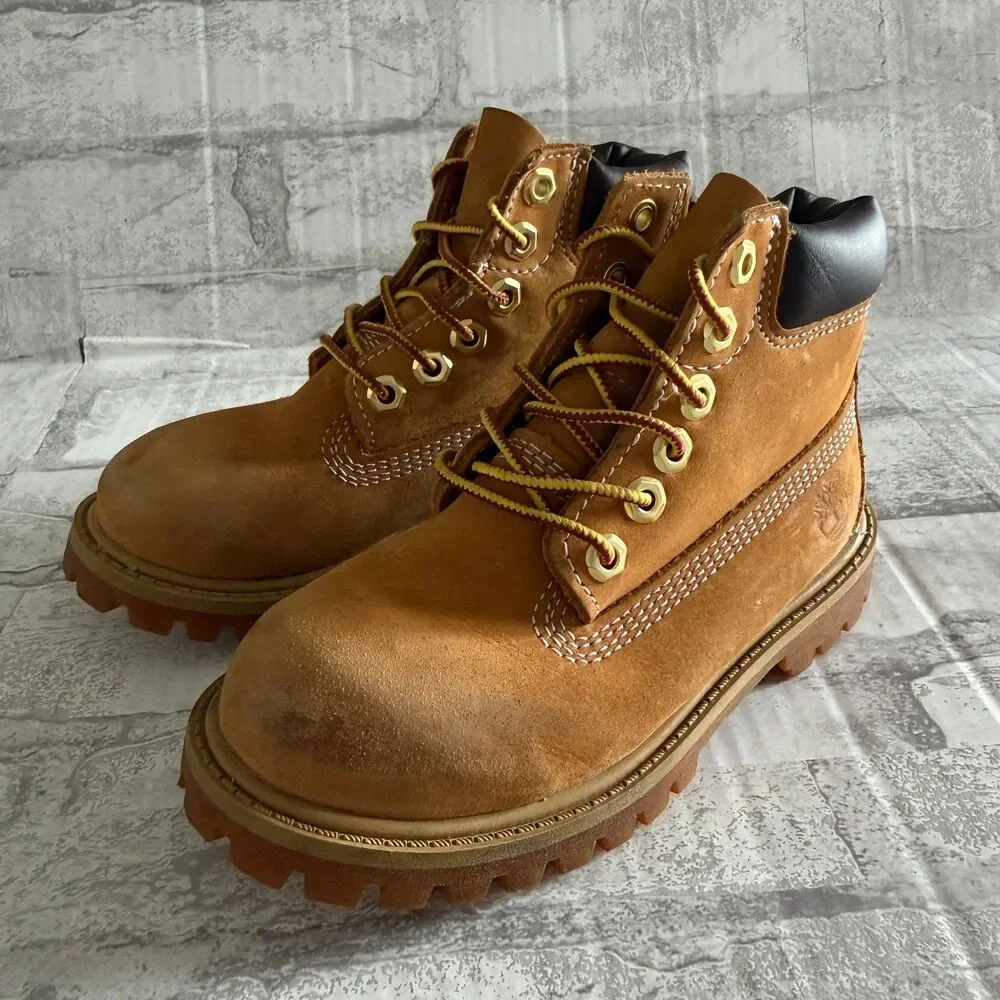 Timberland 12809 Youth Premium Waterproof Boots Wheat Nubuck Lug Sole Outdoor 10